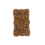 A 19th century Chinese deep carved wood visiting card case, 11 x 6,5 cm.