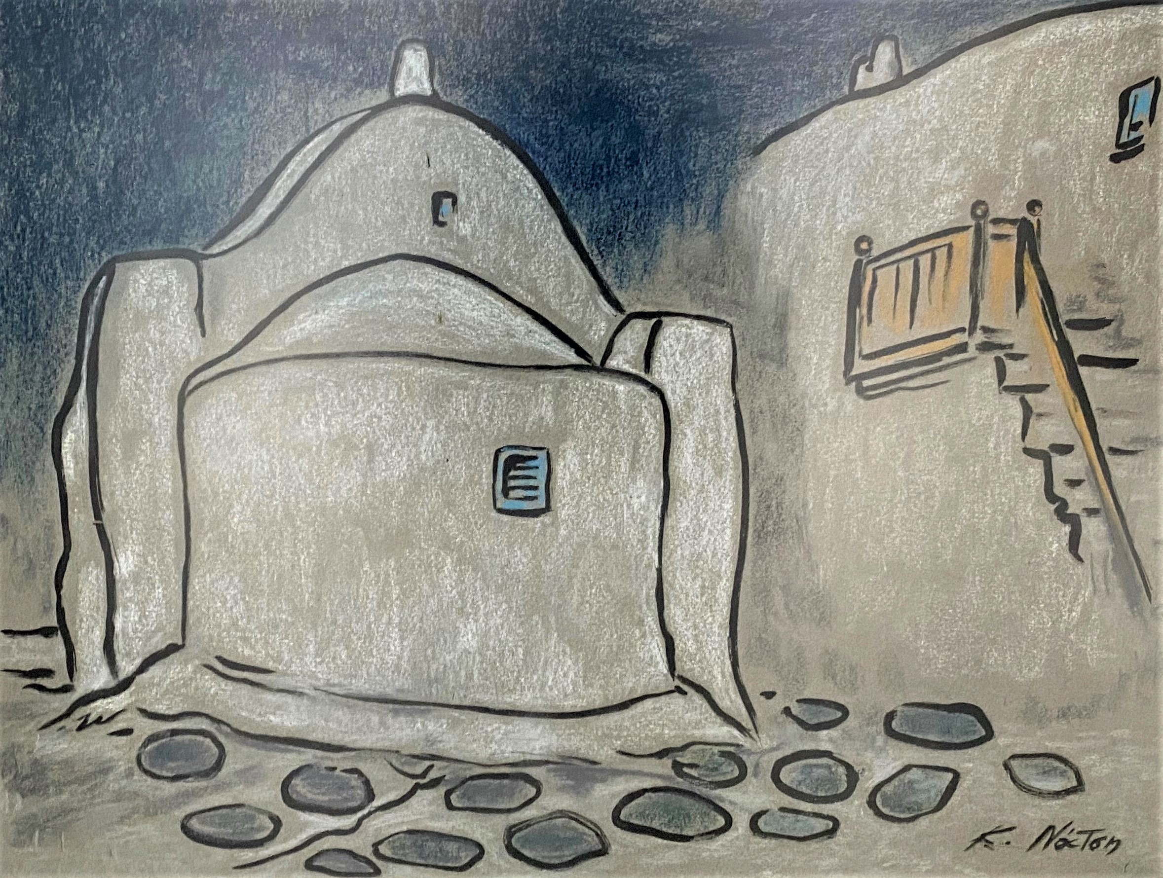 Clio Natsi (Greek, born 1929) (AR), Mykonos, pastel on cardboard, 49 x 64 cm