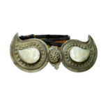 A 19th century Greek Macedonian, silver and mother of pearl buckle. Height: 11 cm. Width: 20 cm.