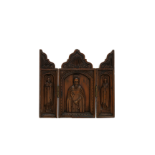 A 19th century triptych orthodox travelling icon, Agion Oros, carved wood. 10,5 x 11,5 cm