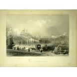 The Floating Bridge, Istanbul, Turkey, 1838 engraving print. 12 x 8 cm