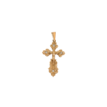 An early 20th century gold Russian Orthodox Cross with 4 diamonds. Inscribed on the verso in Russian