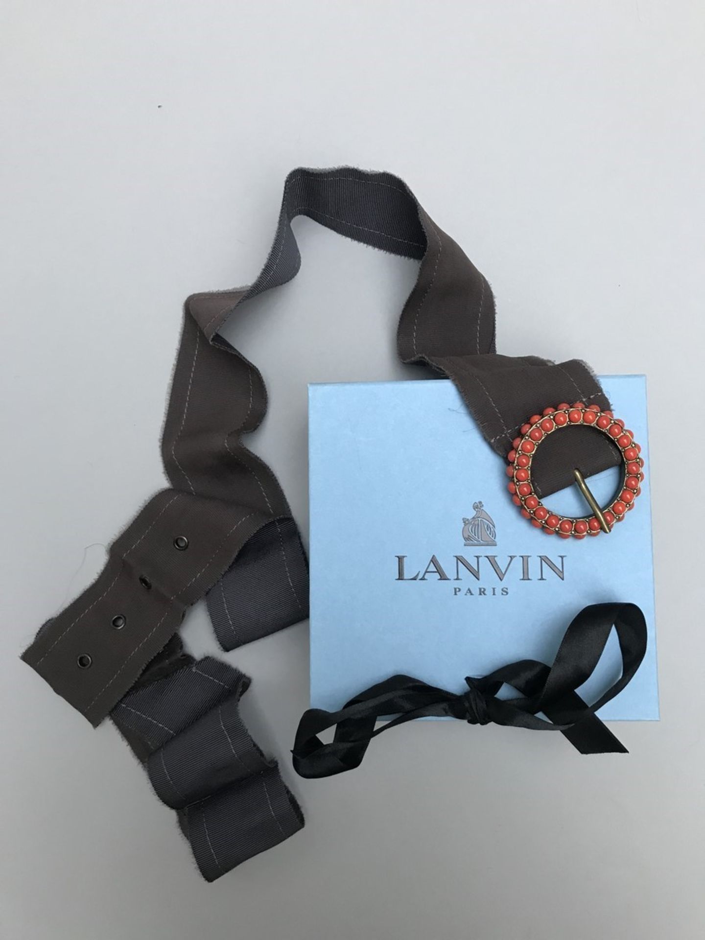 LANVIN - CEINTURE en tissu réversible (soie et gros grain), marron et bleu , boucle [...] - Bild 3 aus 3