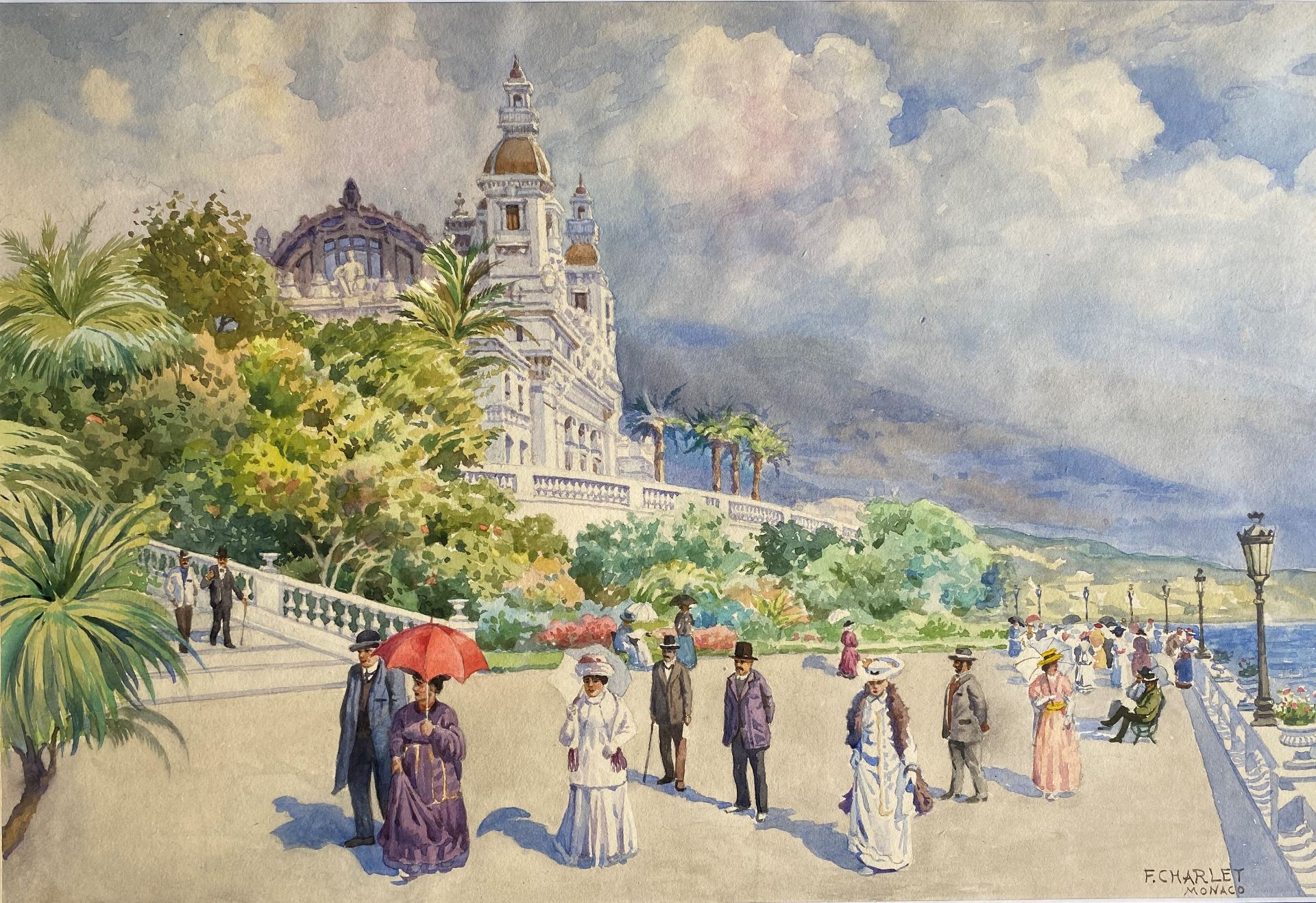 Franz CHARLET (1862-1928) - Monaco, la promenade devant le Palais Garnier - [...]