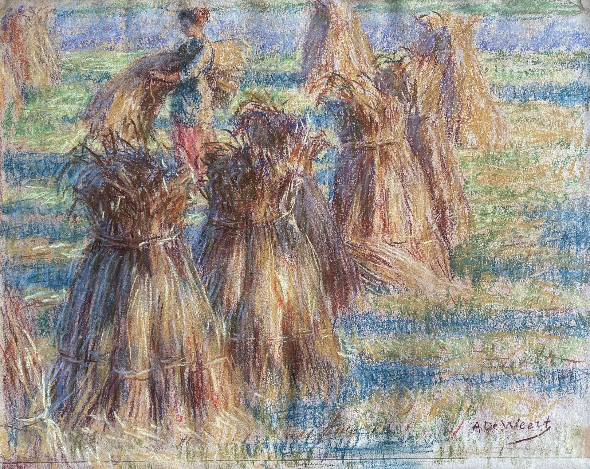 Anna DE WEERT (1867-1950) , école belge - Les meules - Pastel sur papier, signé [...]