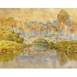 Emile CLAUS (1849-1924), école belge - Le pont sur la Lys - Aquarelle sur papier, [...]
