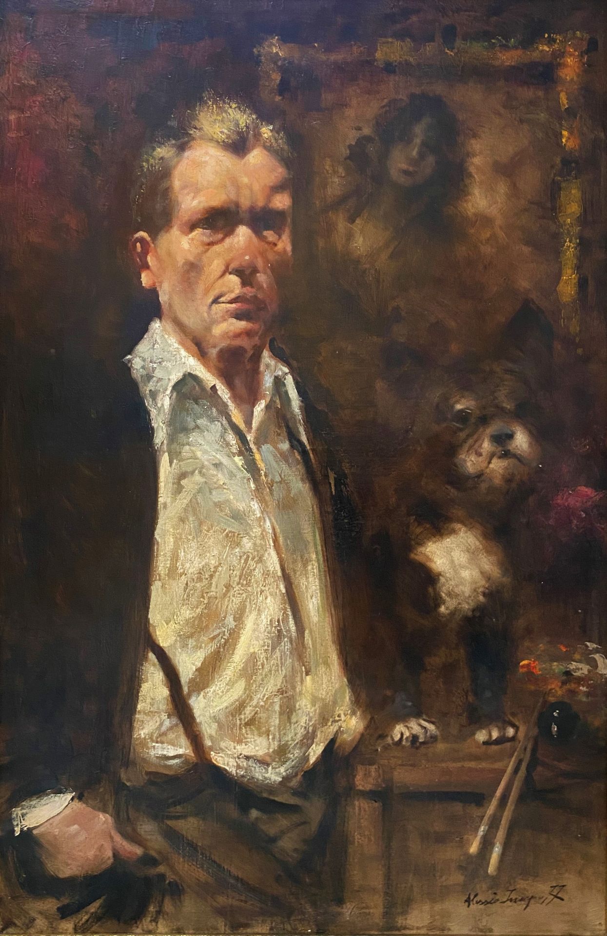 Alessio ISSUPOFF (1889-1957) - Autoportrait de l’artiste et son chien Vatrushka - [...]