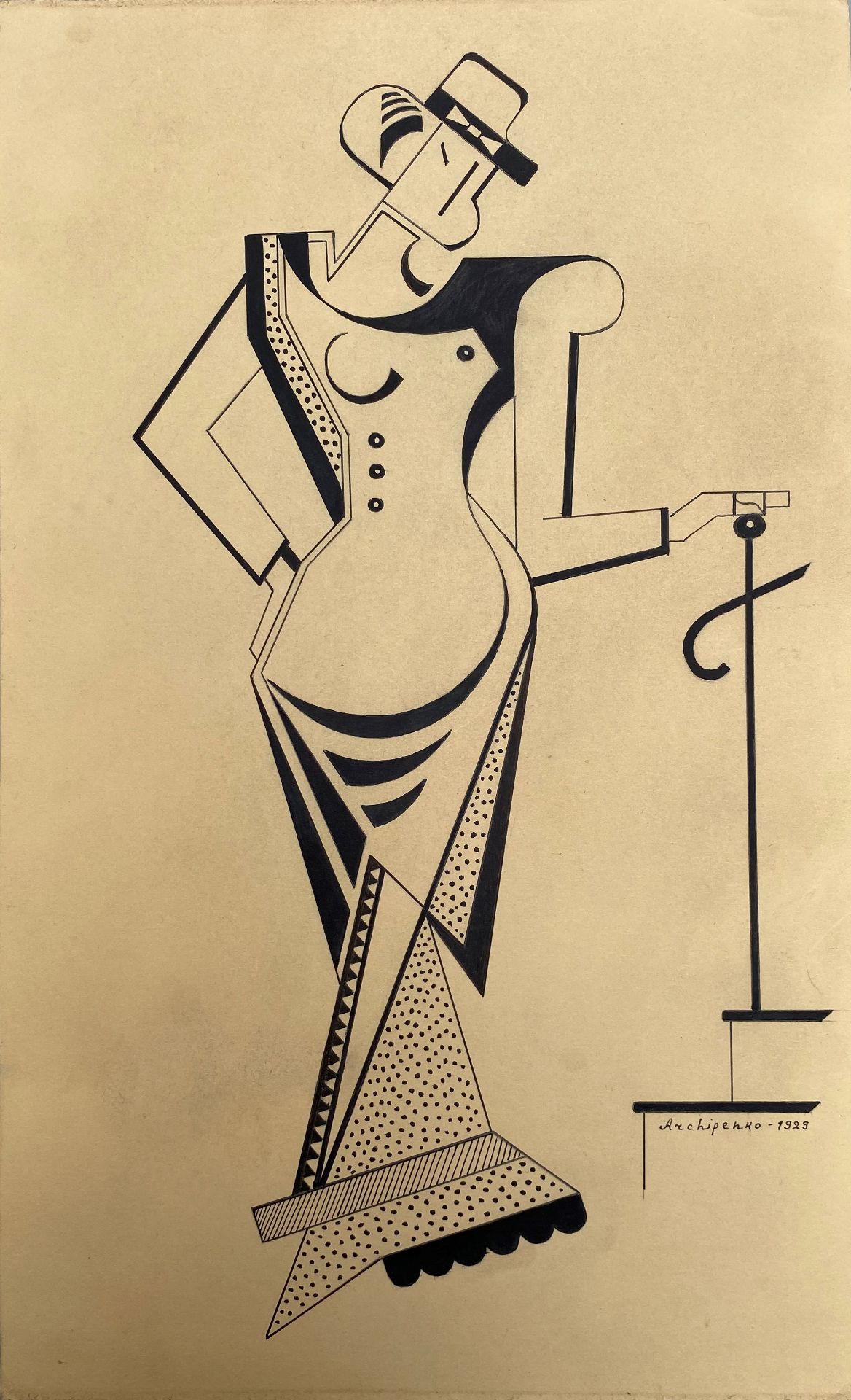 Alexander ARCHIPENKO (1887-1964), Attribué à - Femme cubiste - Dessin à la plume [...]