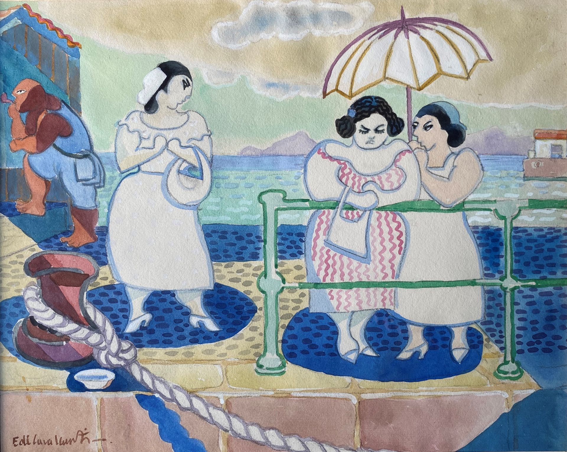 Emiliano DI CAVALCANTI (1897-1976) - Femmes sur le port - Aquarelle et gouache sur [...]