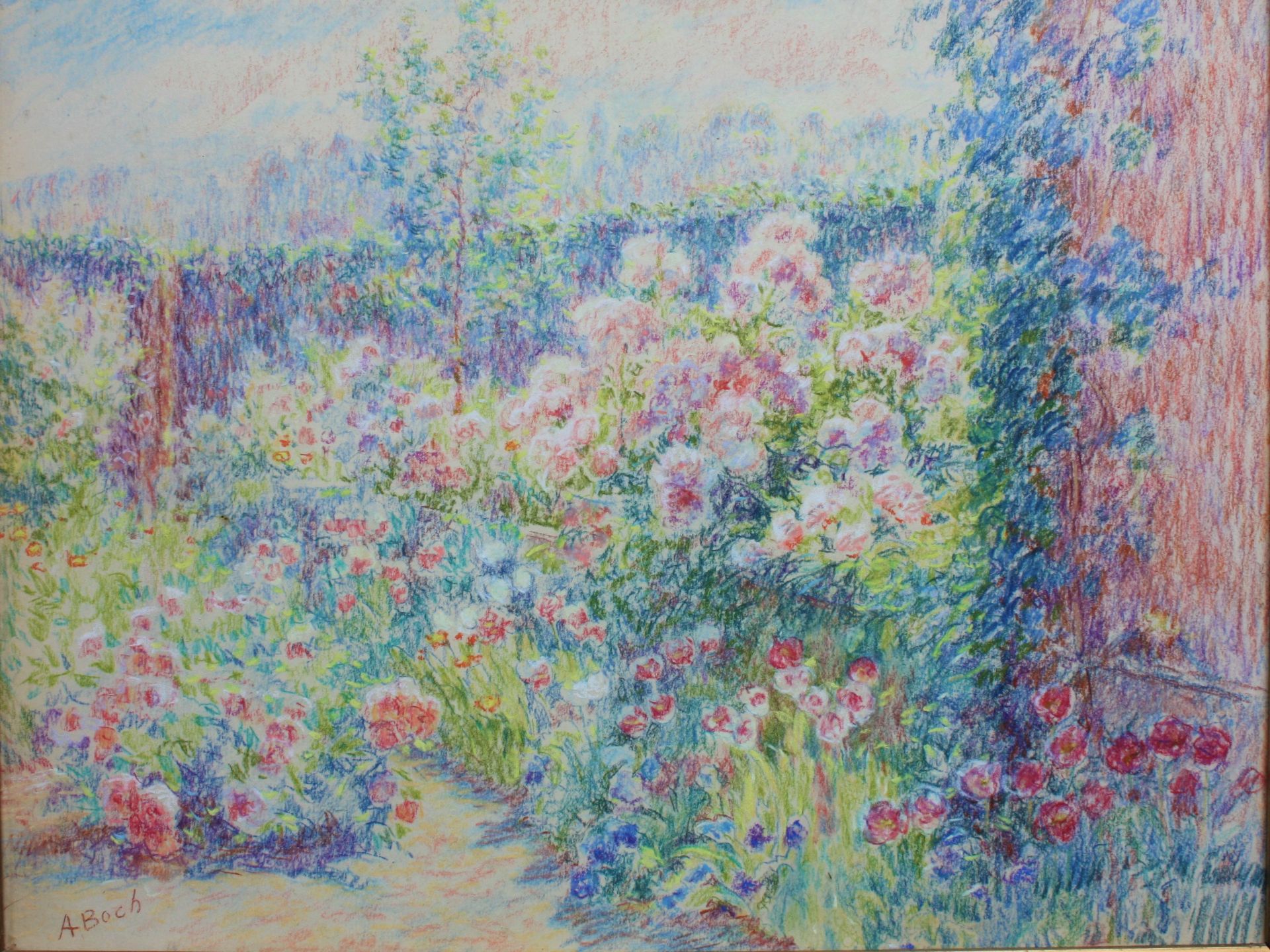 Anna BOCH (1848-1936) - Jardin fleuri - Pastel sur papier, signée en bas à gauche [...]
