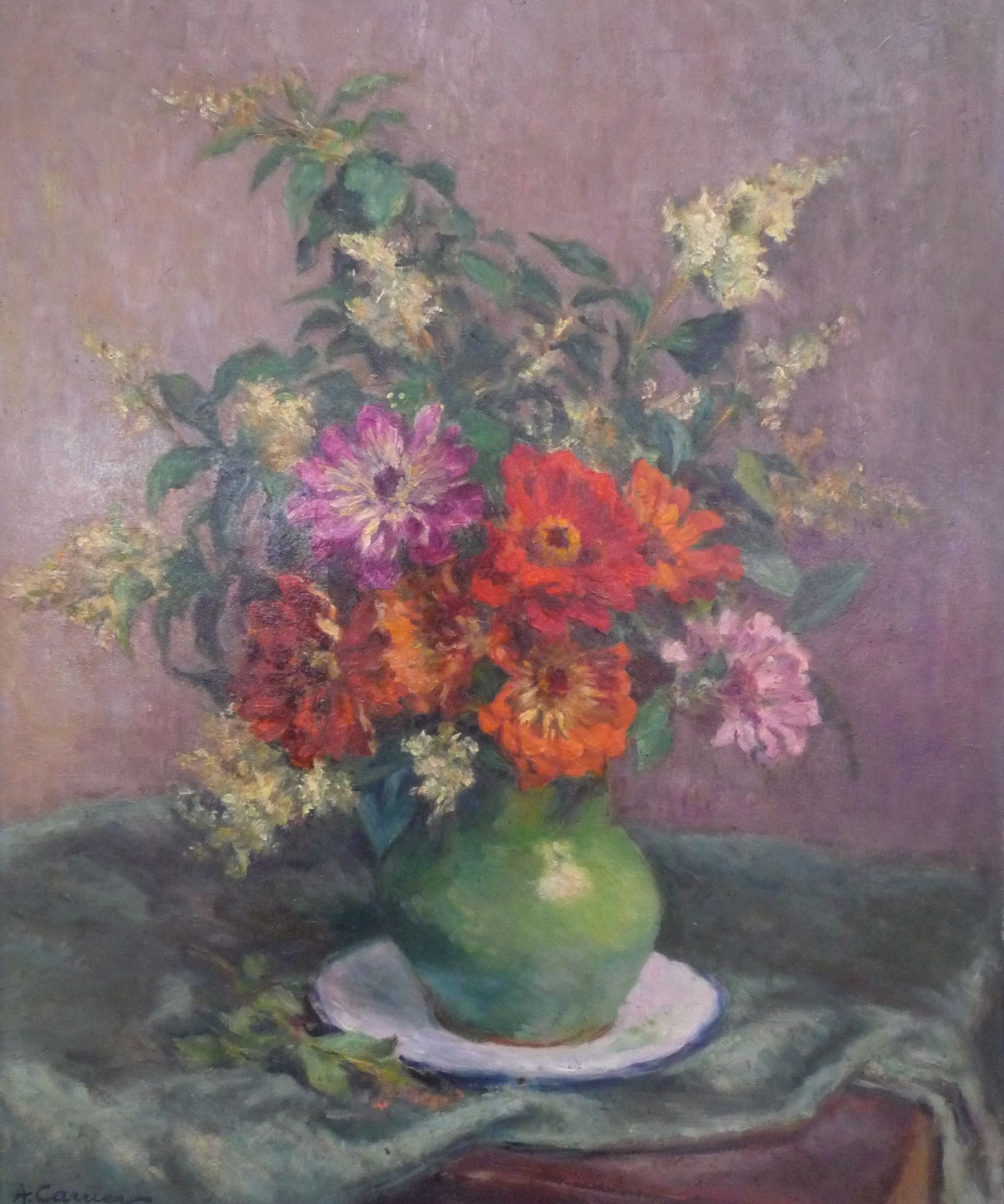 A. CARRIER (XIXème Siècle) - Vase de fleurs - Huile sur panneau, signée en bas [...]