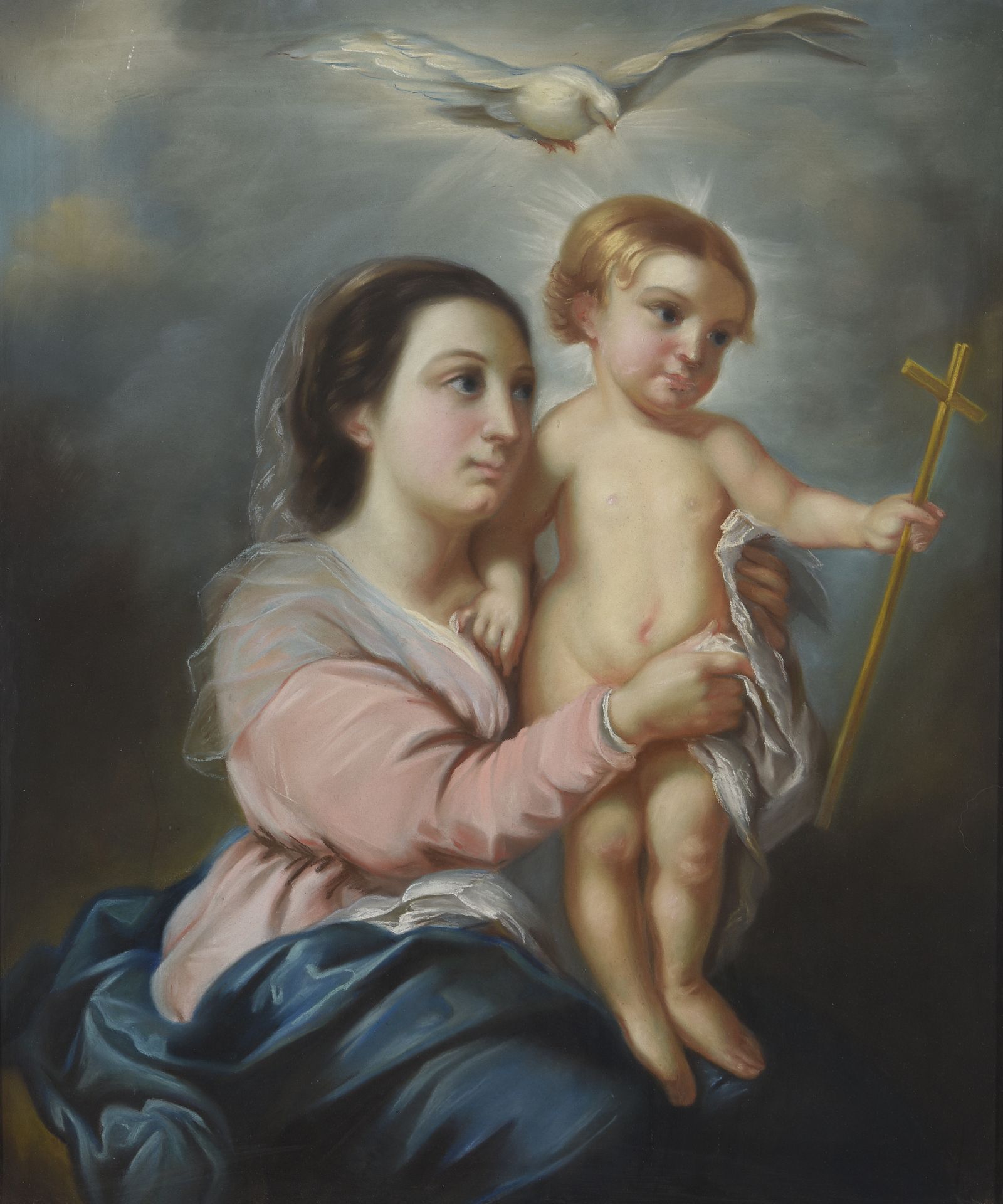 ECOLE FRANCAISE DU XIXème siècle - Vierge à l'enfant - Pastel sur papier - 63 x [...]