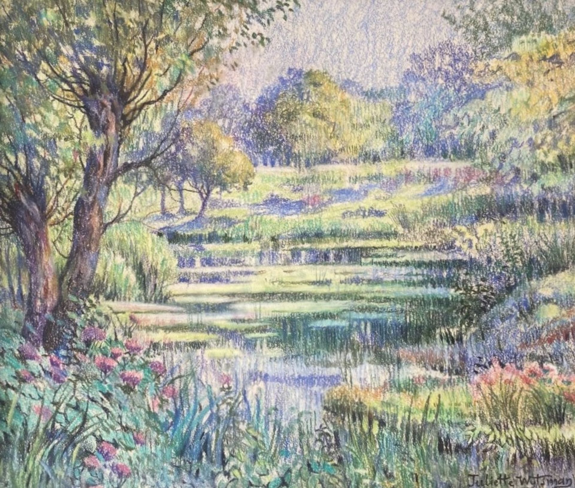 Juliette WYSTMAN (1866-1925) - L'étang au printemps - Pastel sur papier , signé [...] - Image 2 of 2