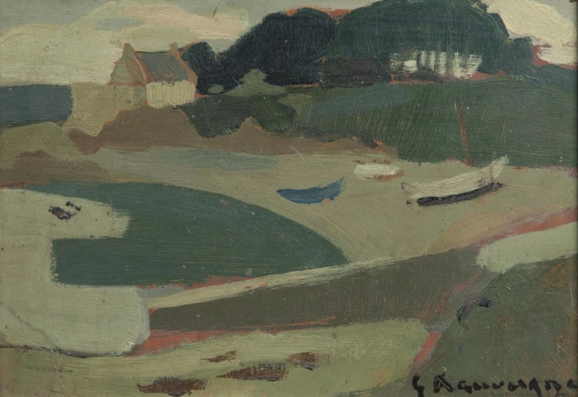 Geoffroy DAUVERGNE (1922-1977) - Barques à marée basse - Huile sur toile, signée [...]