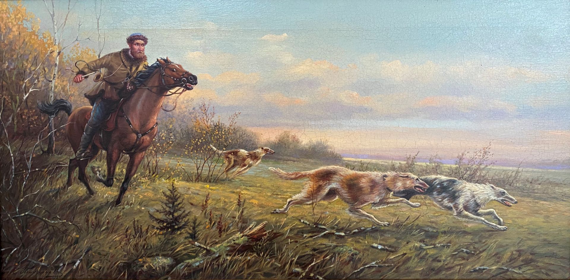 Efim TIKHMENEV (1869-1934), Attribué à - La chasse aux loups avec les barzoïs en [...]