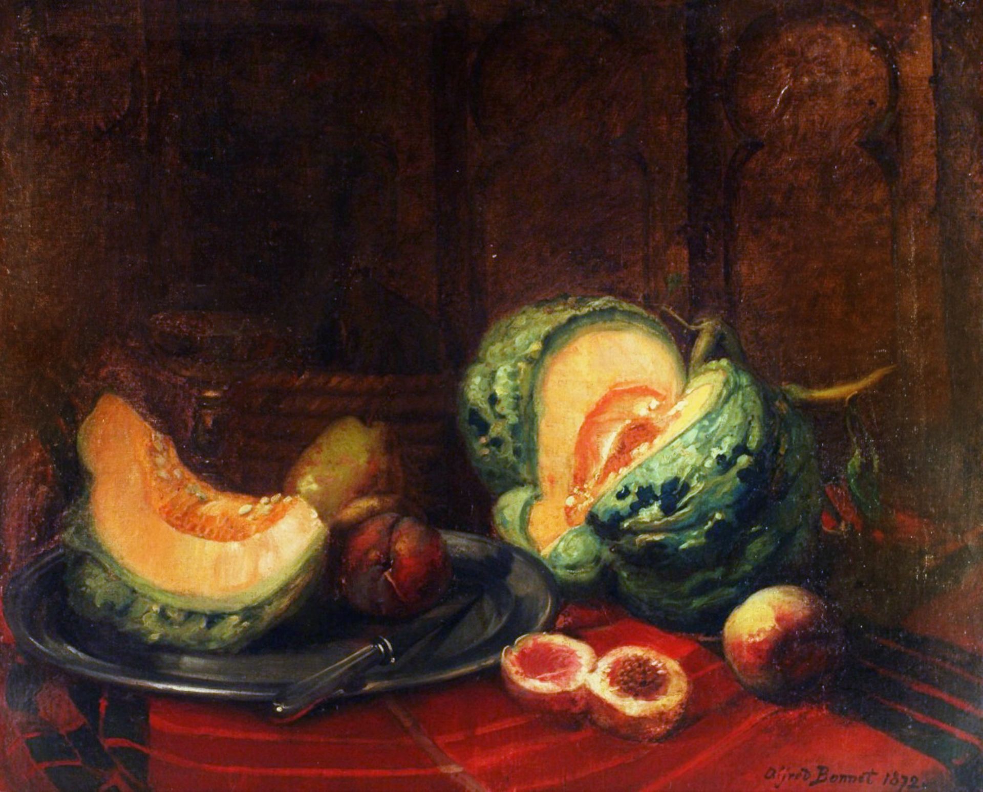 Félix Alfred BONNET (1847-1925) - Nature morte aux fruits, 1872 - Huile sur toile, [...]
