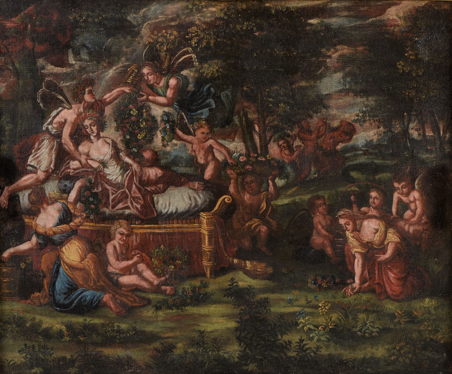 ECOLE DU XVIIIEME SIÈCLE - Scène de bacchanales - Huile sur toile - 50 x 63 cm [...]