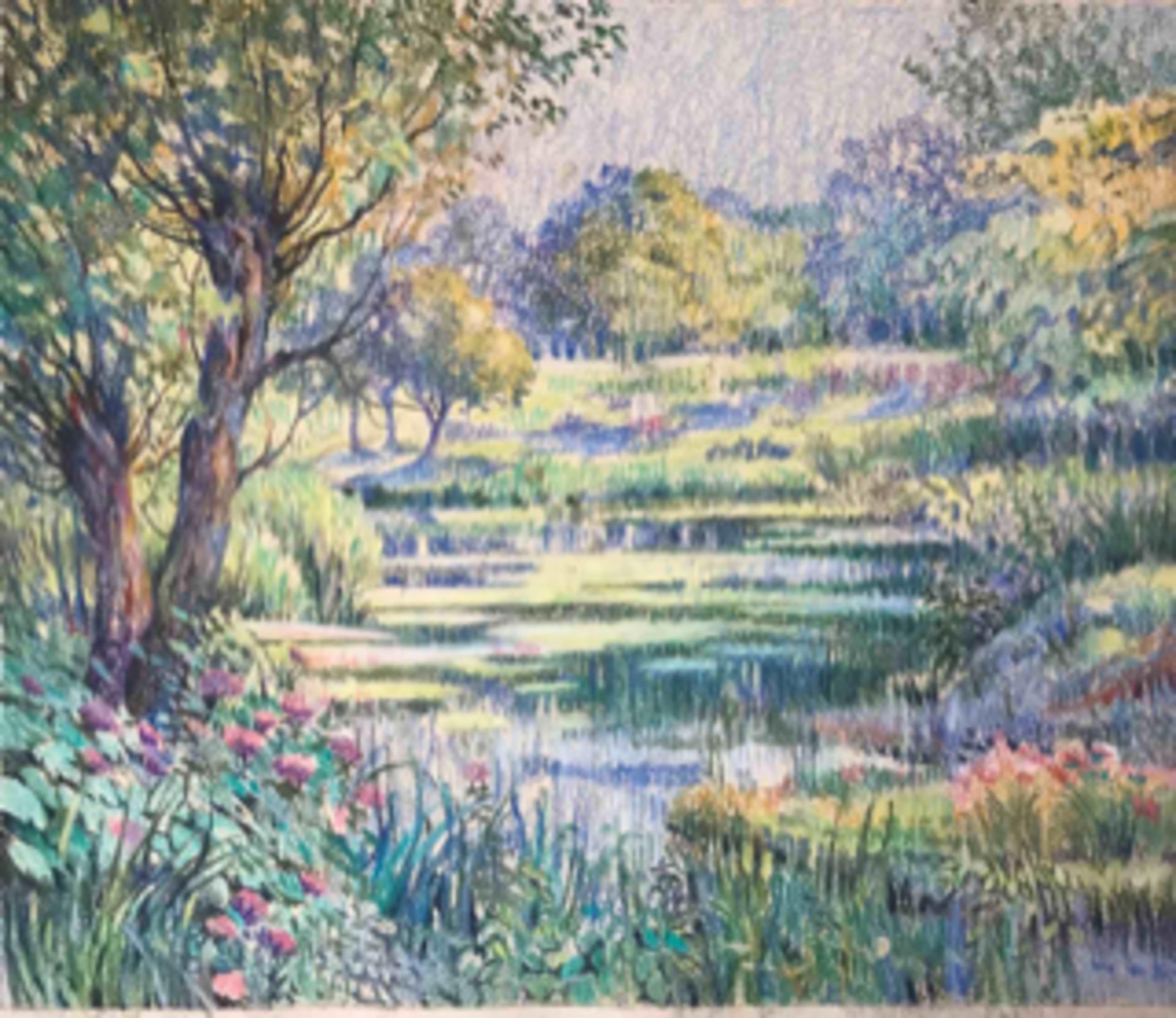 Juliette WYSTMAN (1866-1925) - L'étang au printemps - Pastel sur papier , signé [...]