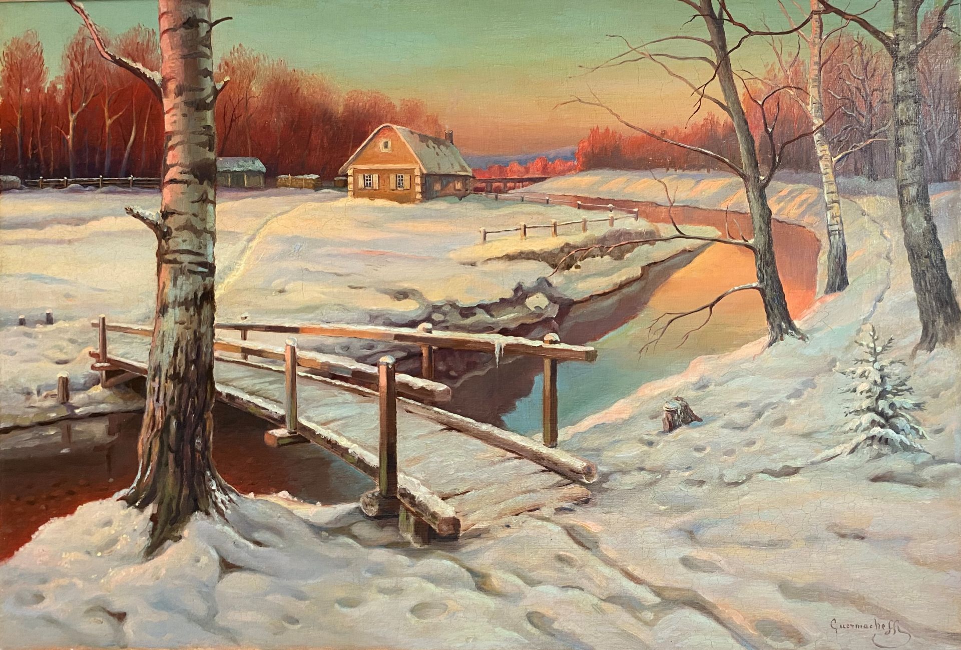 Michail Markianovic GUERMACHEFF (1867-1930) - Village sous la neige - Huile sur [...]