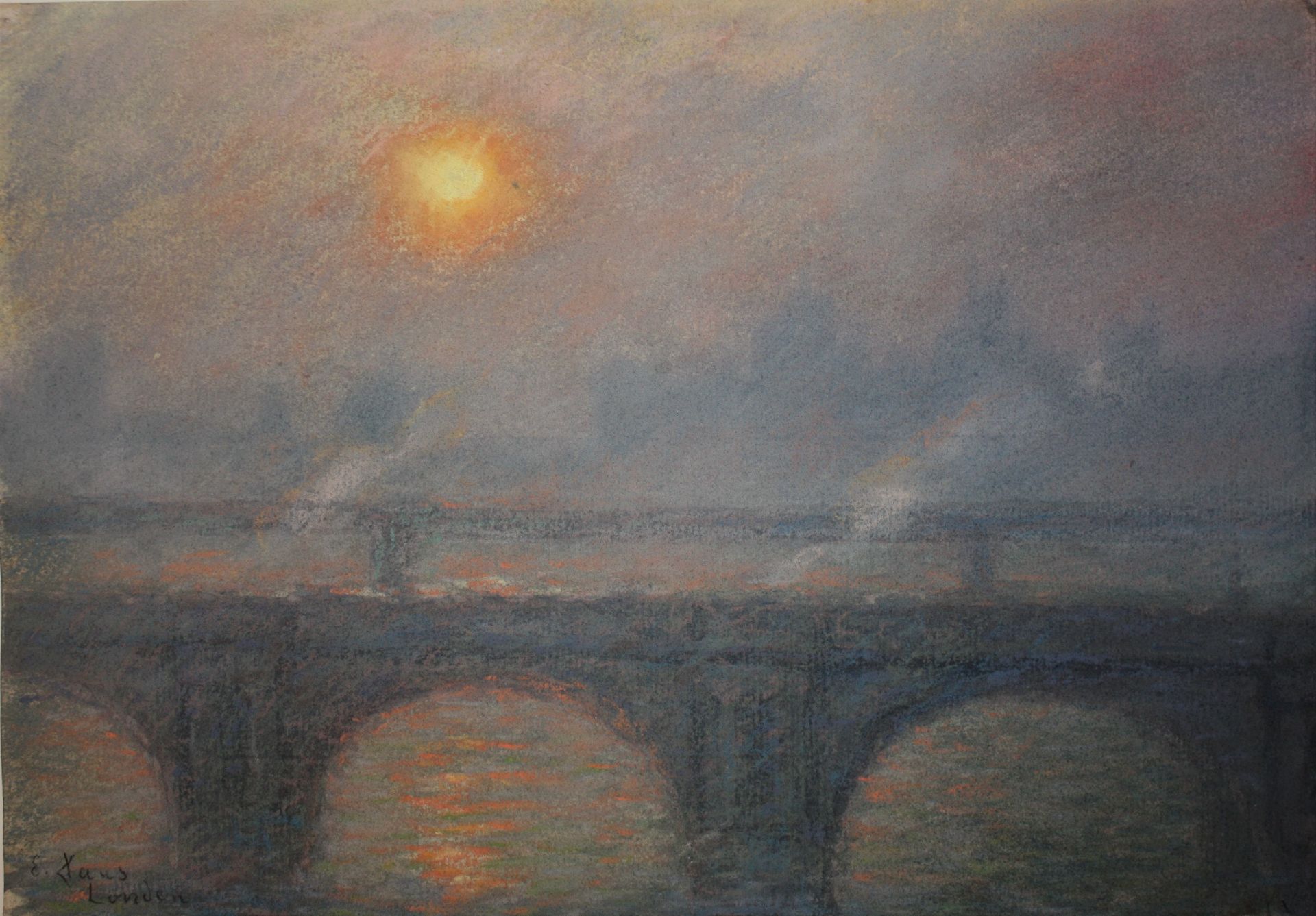 Emile CLAUS (1849-1924) - Coucher de soleil sur la Tamise, Londres - Pastel sur [...]