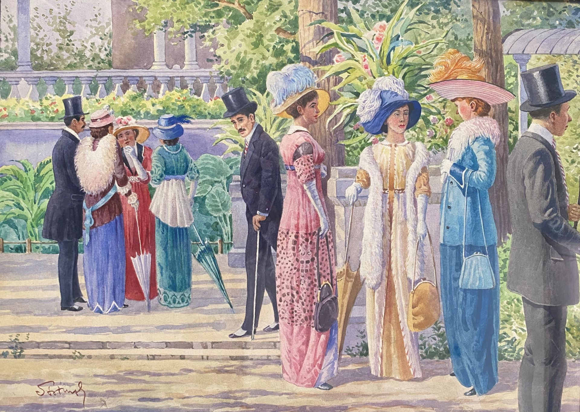 Ludvik STRIMPL (1880-1937) - Les élégants à la Garden Party - Aquarelle sur [...]