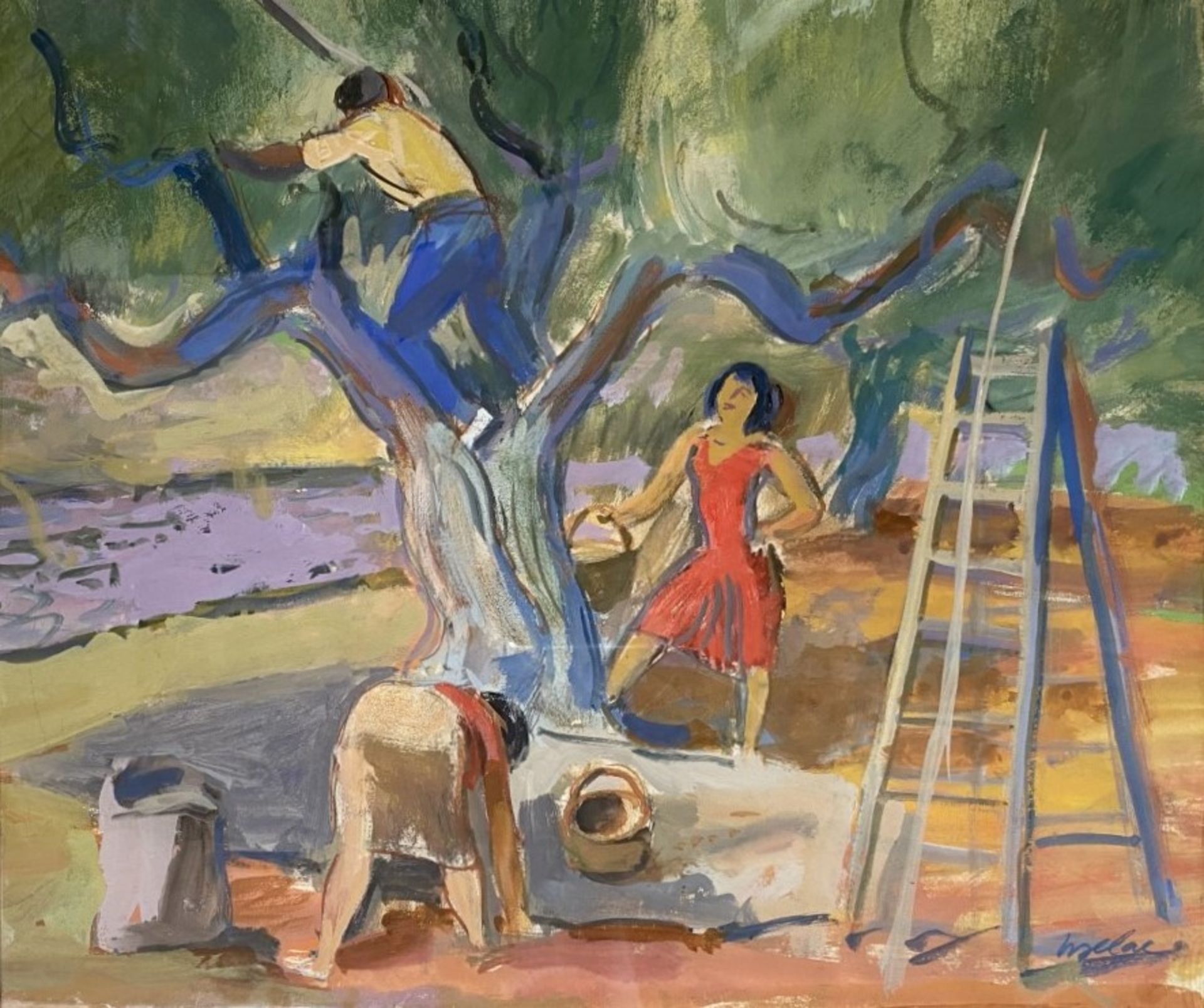 Milivoy UZELAC (1897-1977) - La cueillette - Gouache sur papier, signée en bas à [...]