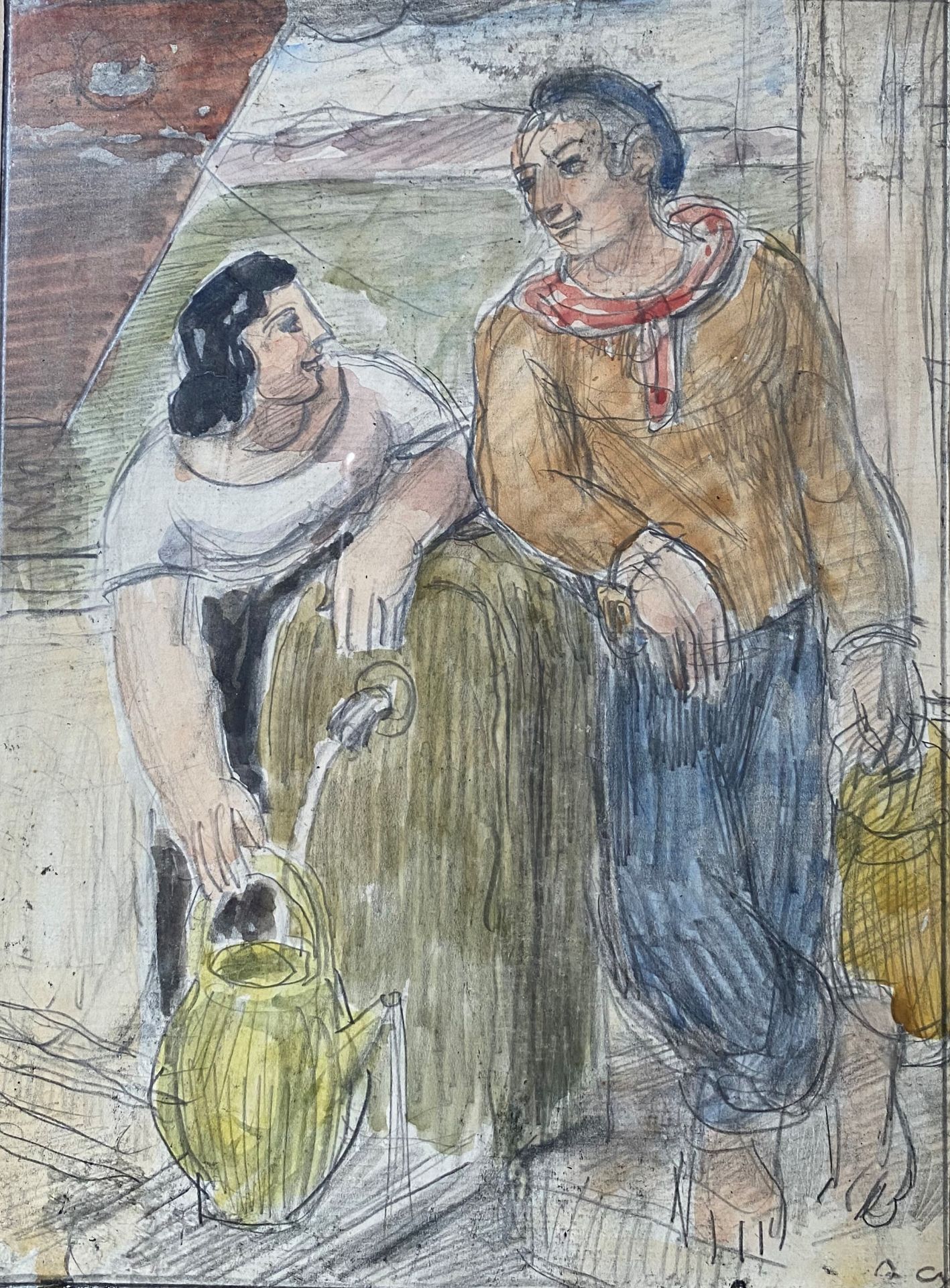 Duncan GRANT (1885-1978), Attribué à - Marin et jeune femme sur les quais d'un [...]