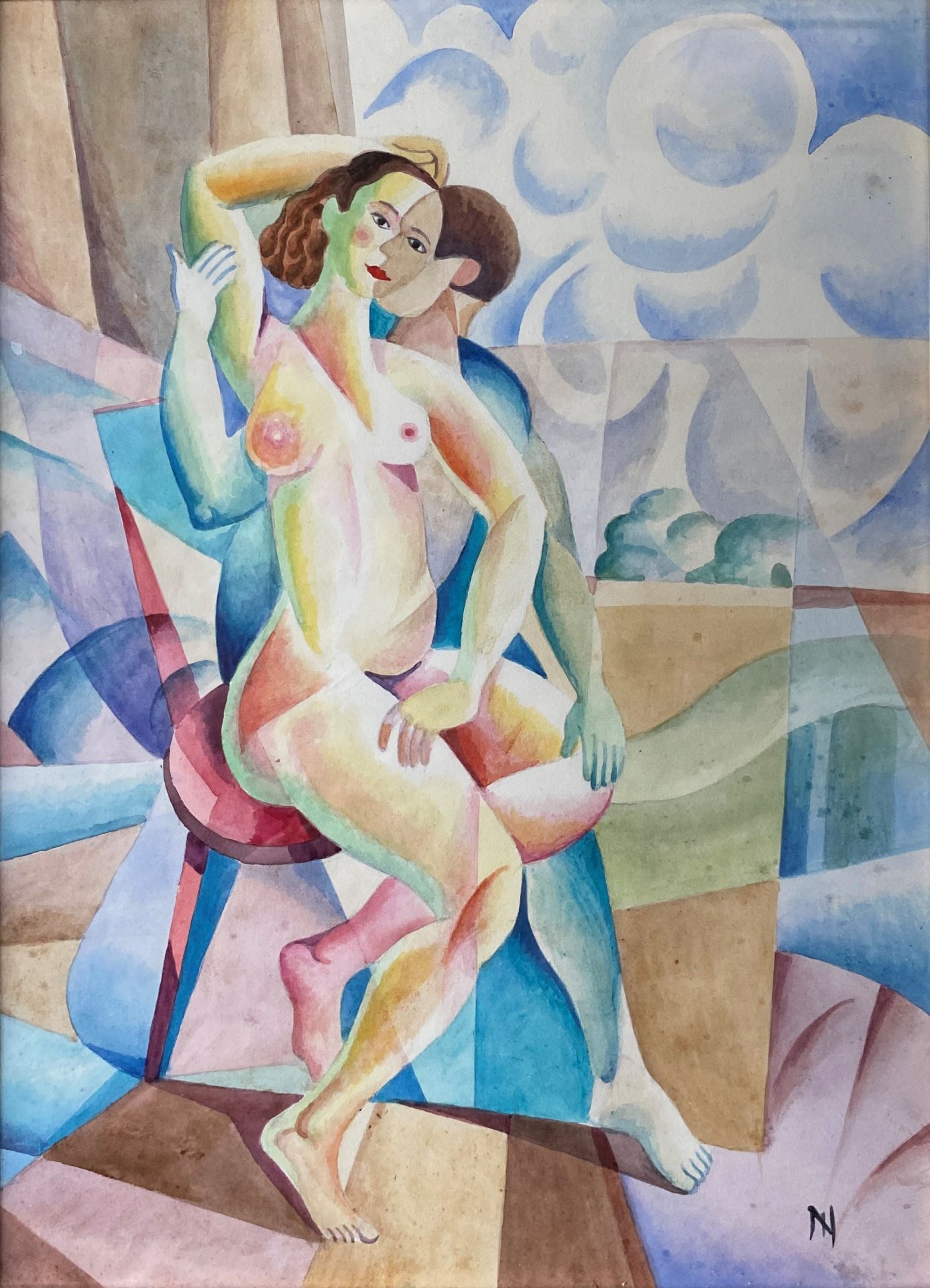 Ismael NERY (1900-1934) - Le couple - Aquarelle sur papier, signée IN en bas à [...]