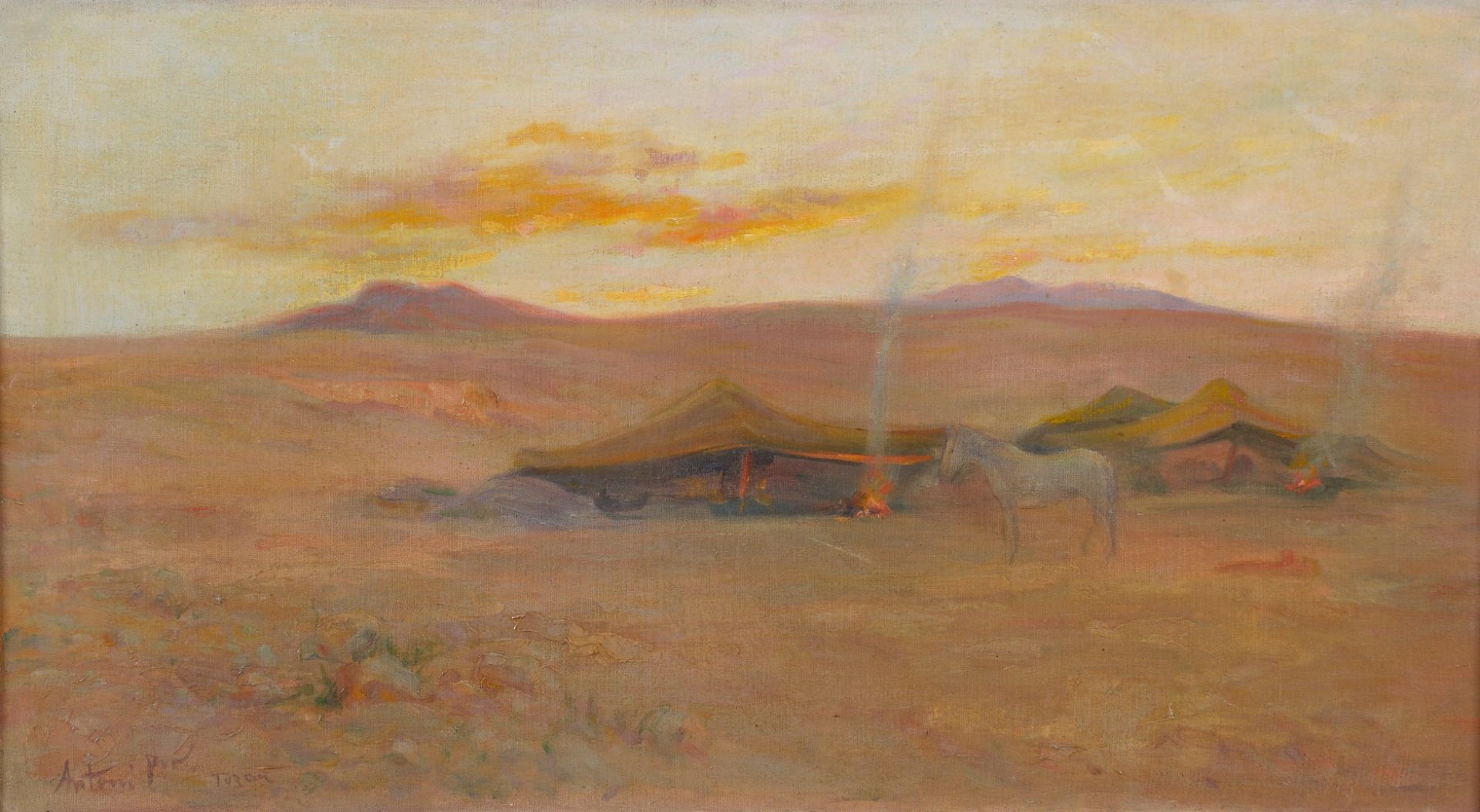 Louis Ferdinand ANTONI (1872-1940) - Campement en Afrique du Nord à Tozeur - Huile [...]