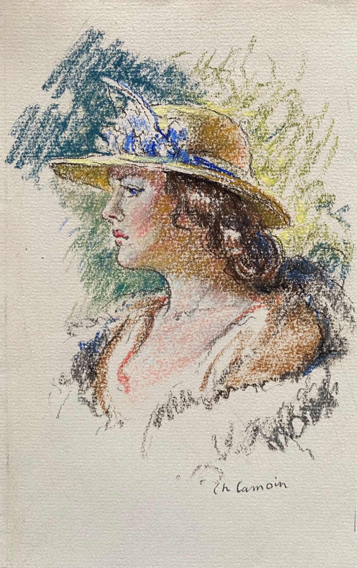 Charles CAMOIN (1879-1965) - Portrait de femme au chapeau fleuri - Dessin aux [...]