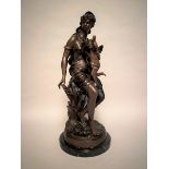 MATHURIN MOREAU (1822-1912) - Jeune femme au cupidon - Bronze à patine brune [...]
