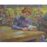 Jean PESKÉ (1870-1949) - Femme à la lecture dans un jardin - Pastel sur carton, [...]