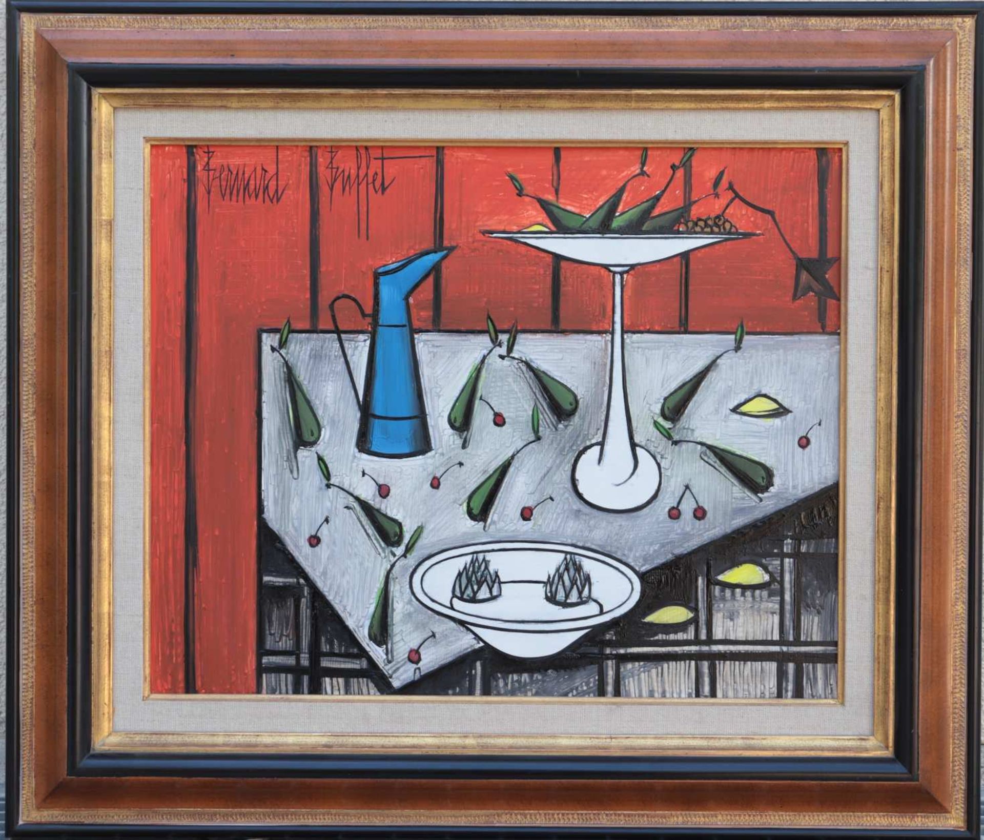 Bernard BUFFET (1928-1999)« Nature morte au broc bleu »Huile sur panneau d'isorel encadrée.Signée