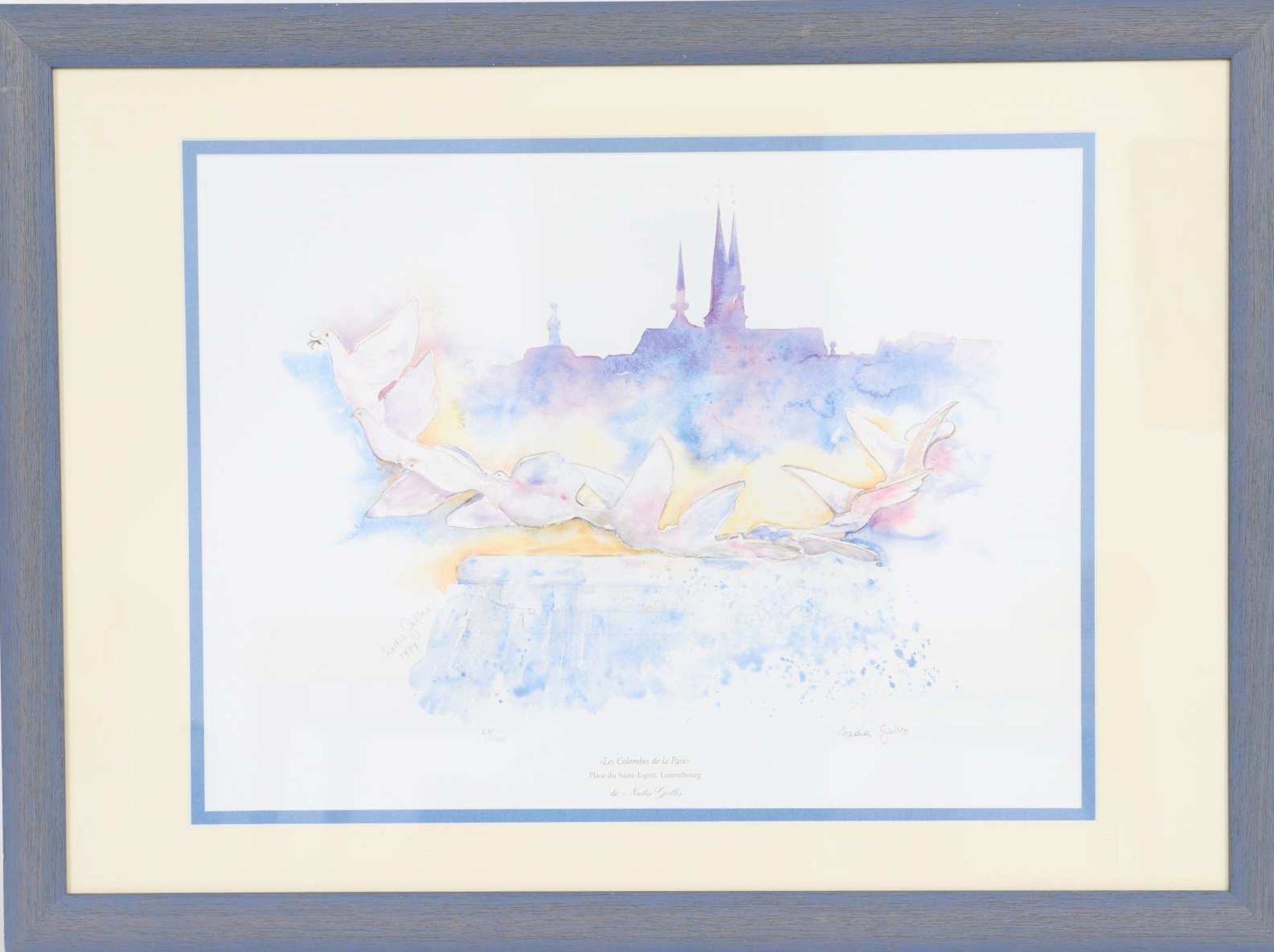 "Les colombes de la paix" de Nadia Galles(-Minic) (née en 1948)Aquarelliste