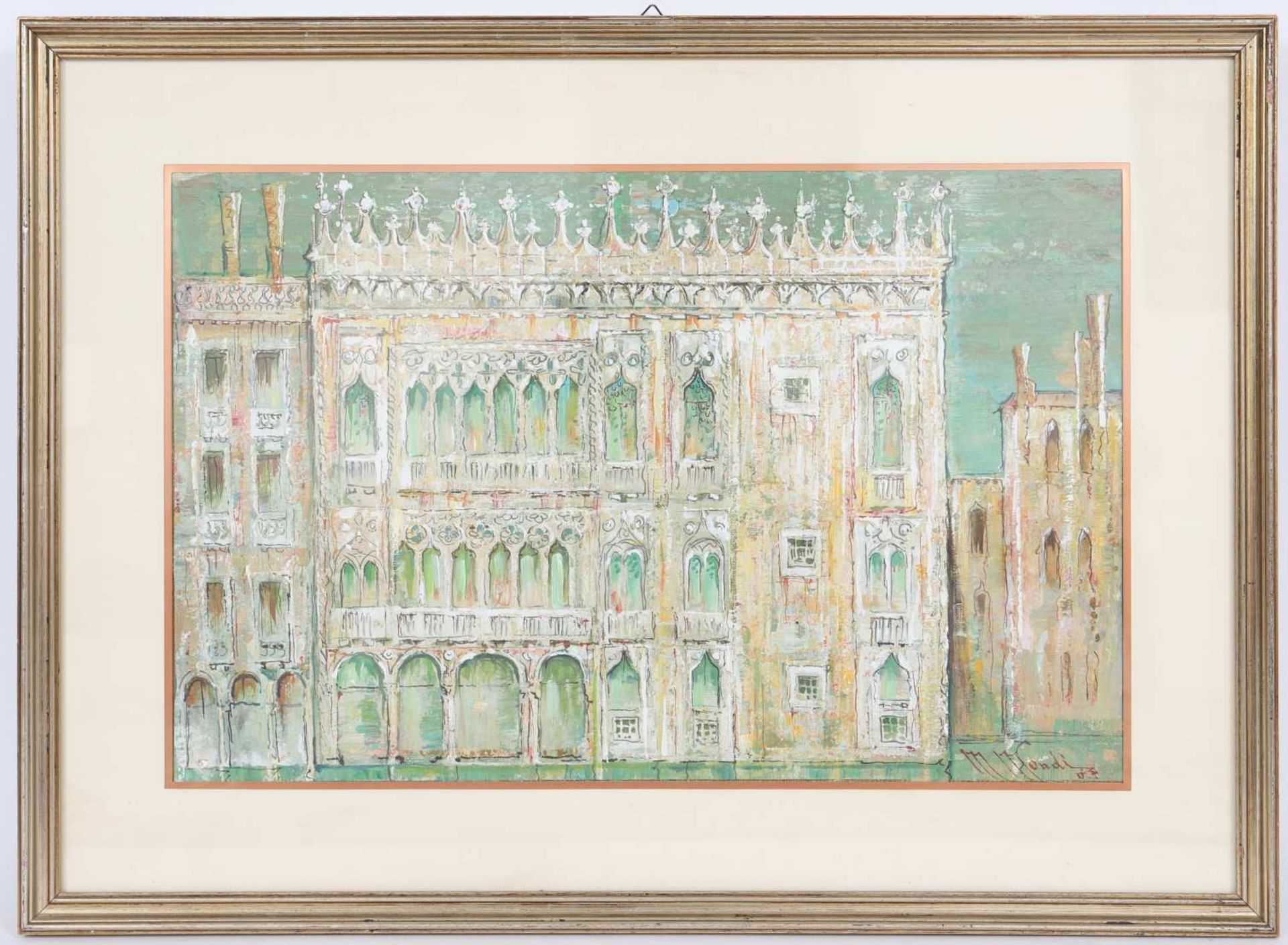 Venise de Mario Mondi (1917-?)Artiste peintre italienHuile sur isorel représentant le palais des