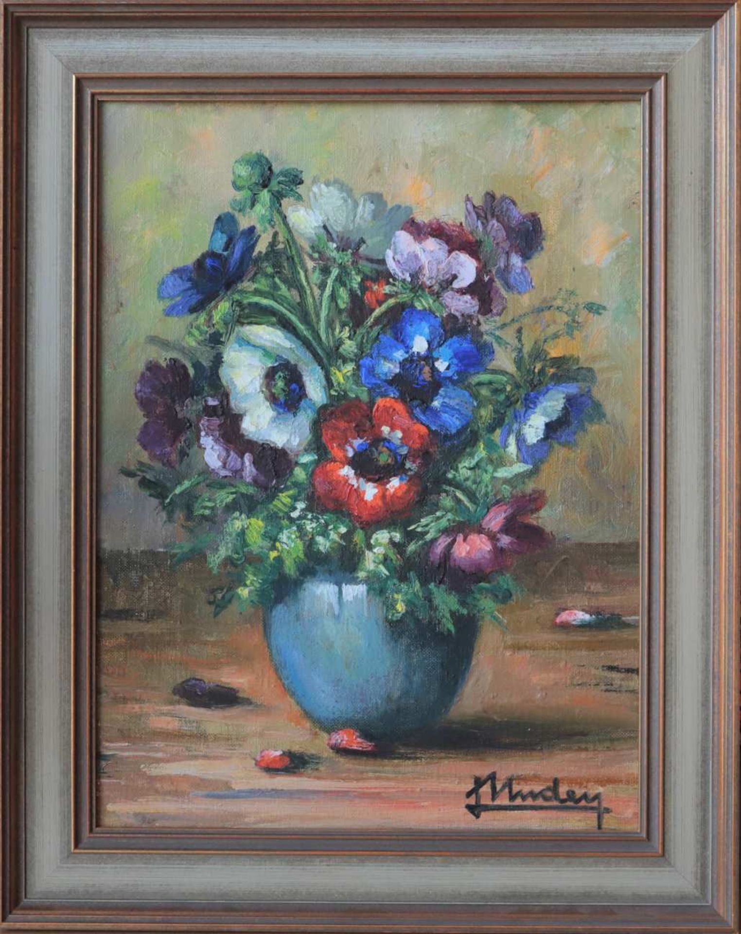 Nature morte de Lily Unden (1908-1989)Artiste peintre luxembourgeoiseHuile sur isorel encadrée,