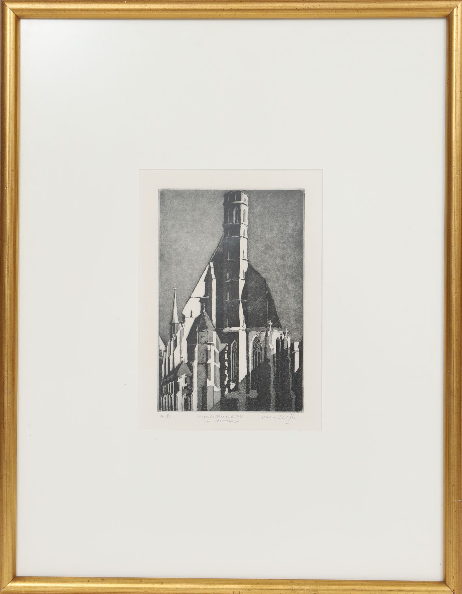 Minoriten kirche in Vienna Lithographie monochrome encadrée. Signé, intitulé et [...]