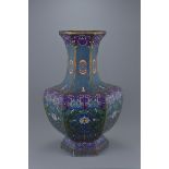 A very large Chinese 19th century cloisonné hexagonal vase with floral decoration. 55cm tall