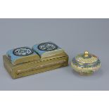 Chinese Cloisonné Enamel Box and Cover, 15cms long together with a similar smaller box, 7.5cms diame
