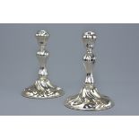 A pair of German anlaufgeschützt Sterling silver 925 marked candle sticks. 15cm tall