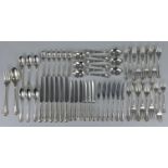 A complete Continental 800 silver 56 piece cutlery set for six persons