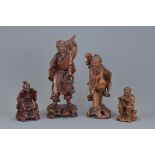 Four Chinese carved wooden figures, two in boxwood of Shaolou, fisherman and Scholar. 10cm - 26cm ta