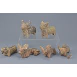 A group of six miniature painted pottery animal figures. Sizes approx. 9cm to 10cm length (6)