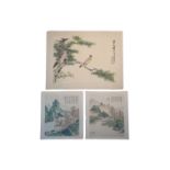 A pair of Chinese watercolour paintings on paper of river and mountain scenes with inscription to to