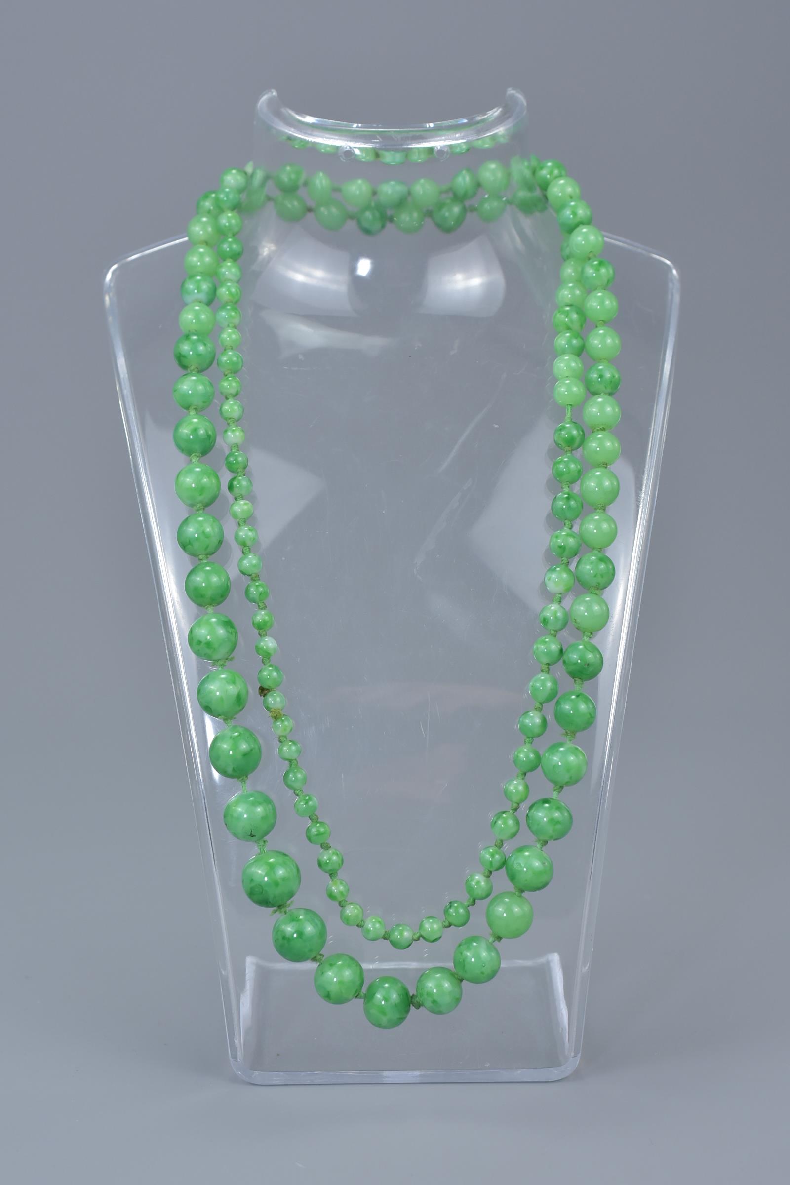 A string of Chinese graduated jadeite beads. 92cm length. Beads 5mm-10mm - Image 3 of 5