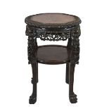A quality and large 19th century Chinese hardwood jardiniere stand with marble top insert carved dec