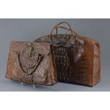 Two large vintage crocodile leather handbags. 51cm and 37cm length (2)