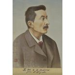 A Japanese watercolour portrait painting of a man on paper in scroll. 'To Mr. P.D. Perkins from H. F