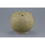 A Chinese 6th dynasty celadon glazed jar with six looped handles. 21cm tall x 22cm wide