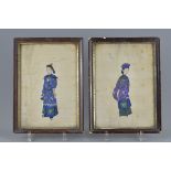 Two Chinese mid 19th century framed rice paper paintings of Mandarin man and woman. 'William Andrew,